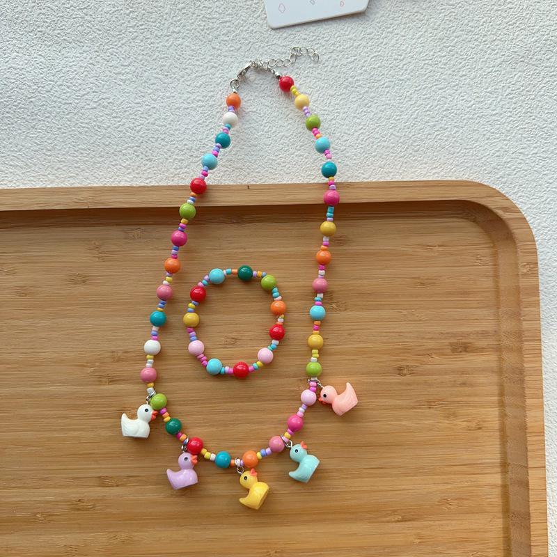 Koreanisches Niedliches Kinder-Blumen-Halsketten- & Armband-Set für Herbst/Winter