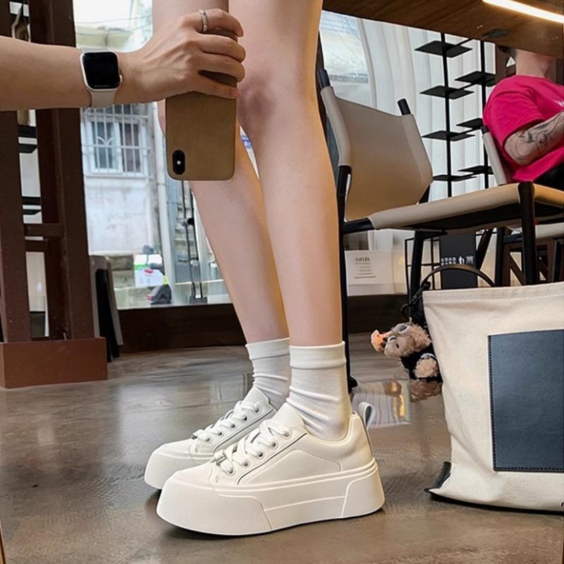 Campus Style Spring New Versatile Thick-soled Trendy Casual Women's Shoes Fashion Shallow Mouth Lace-up White Shoes Trendy
