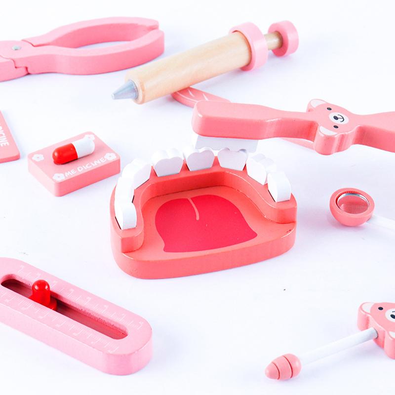 Holz Rollenspiel Arzt Spielzeug Kinder Rollenspiele Simulation Zahnarzt Tasche Set Stethoskop Zahnmodell Lernspielzeug Geschenke