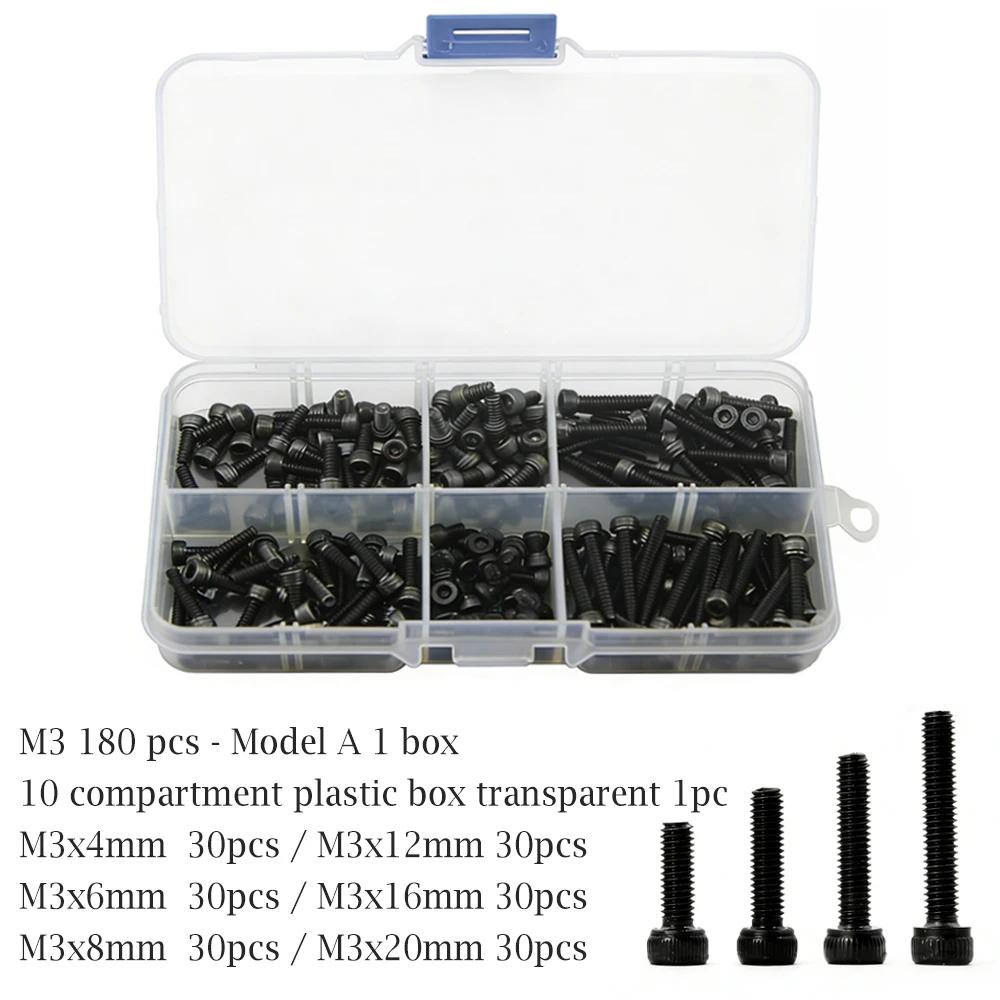 180-300pcs M2-M3 12.9 Hex Head Bolts, Black Carbon Steel Metric Screws, High Strength Machine Screw Assortment for DIY