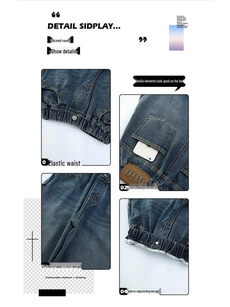 Girls' Trendy Spring/Autumn Wide-Leg Jeans: 2025 Fashionable Scimitar Workwear Pants