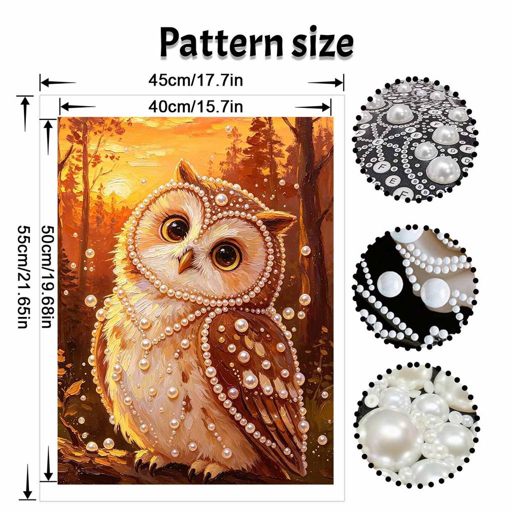 Golden Owl Pattern 5D Pearl Painting Kit with Frame DIY Sparkling Bead Canvas Art Relaxing Craft for Bedroom Decor Wall Art Ornament