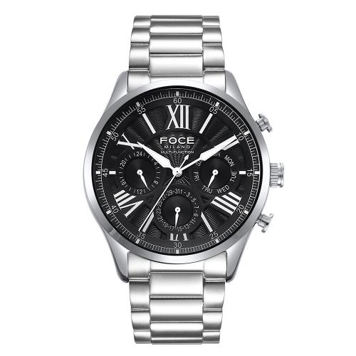 [FOCE] FOCE Milano Men s Metal Watch with Leather Band Gift FM7615BK FM7615BK