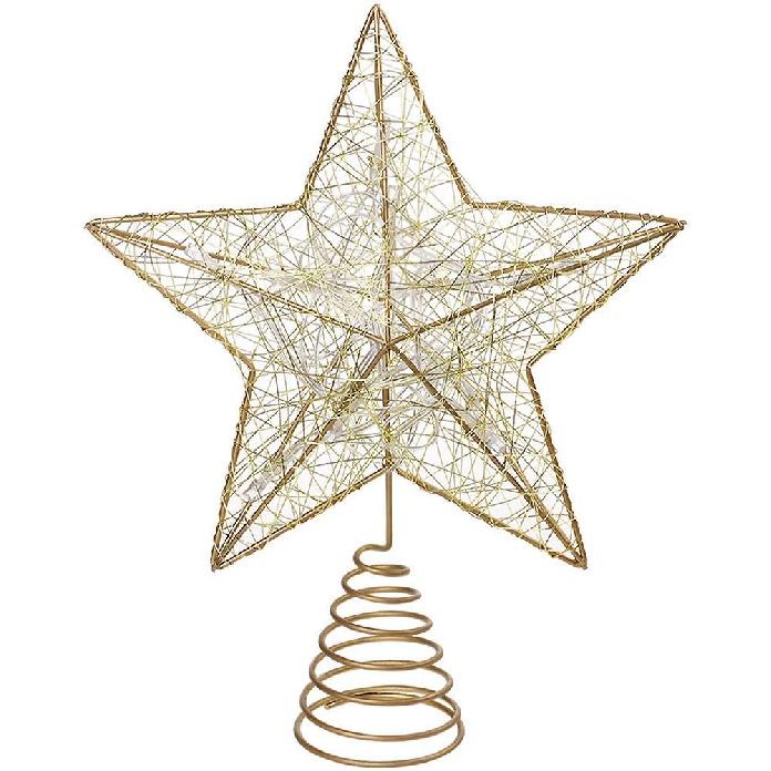 10Inches LED Christmas Tree Topper: Christmas Tree Star Topper Xmas Glitter Gold Hollow Star Treetop Topper Christmas Ornaments for Christmas Tree