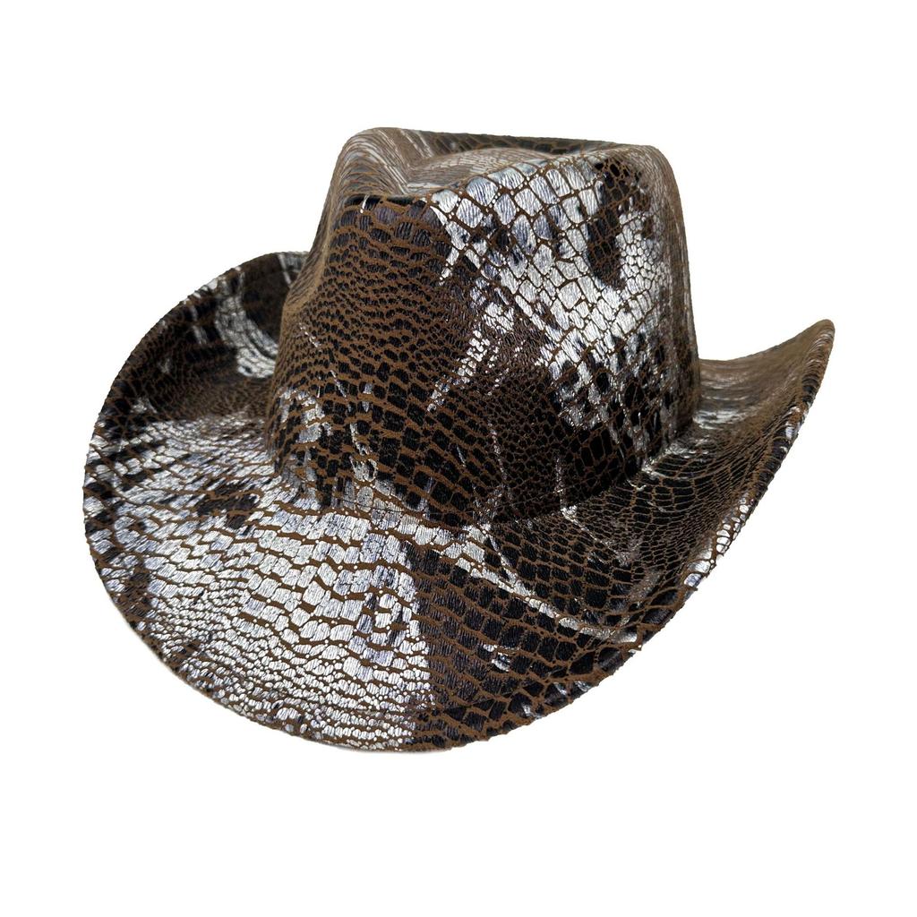 Heißverkauf Vielseitiger Schlangenleder Western Cowboyhut Retro Lässig Personalisierter Jazzhut Europäische Und Amerikanische Mode Gekräuselte Zylinderhut