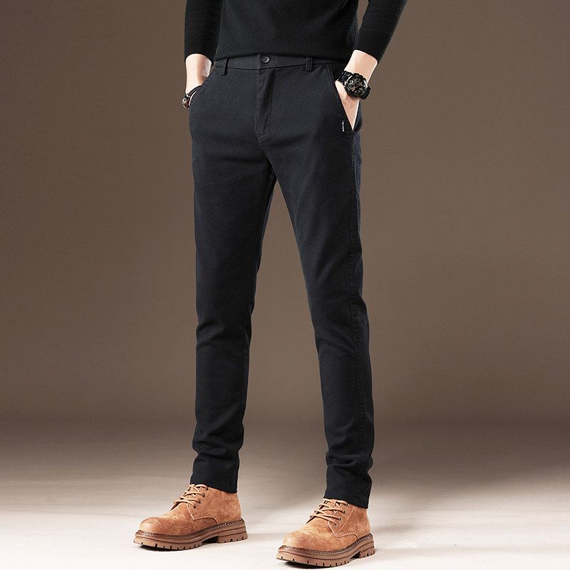 Men s Slim-Fit Straight-Leg Business Casual Pants, Spring and Autumn Commuter Versatile Dress Pants, Simple and Comfortable Long Trousers Black 36