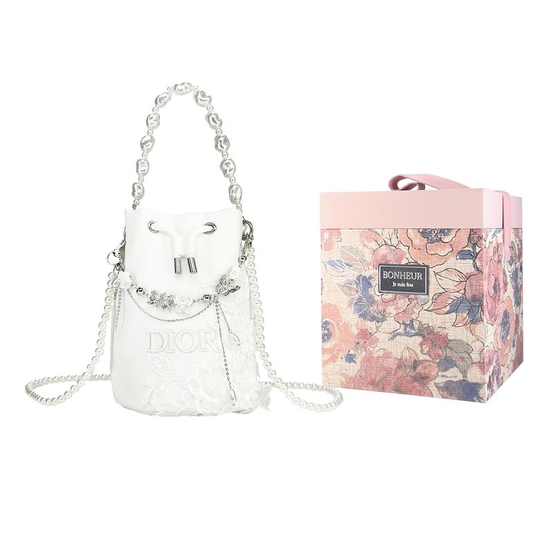 

DIOR Bag [Customized Cosmetic Bag] Moon Shadow Butterfly Glitter Cat Gift Companion Elegant and Exquisite Simple Rose Pearl White(Colorful Style) білий