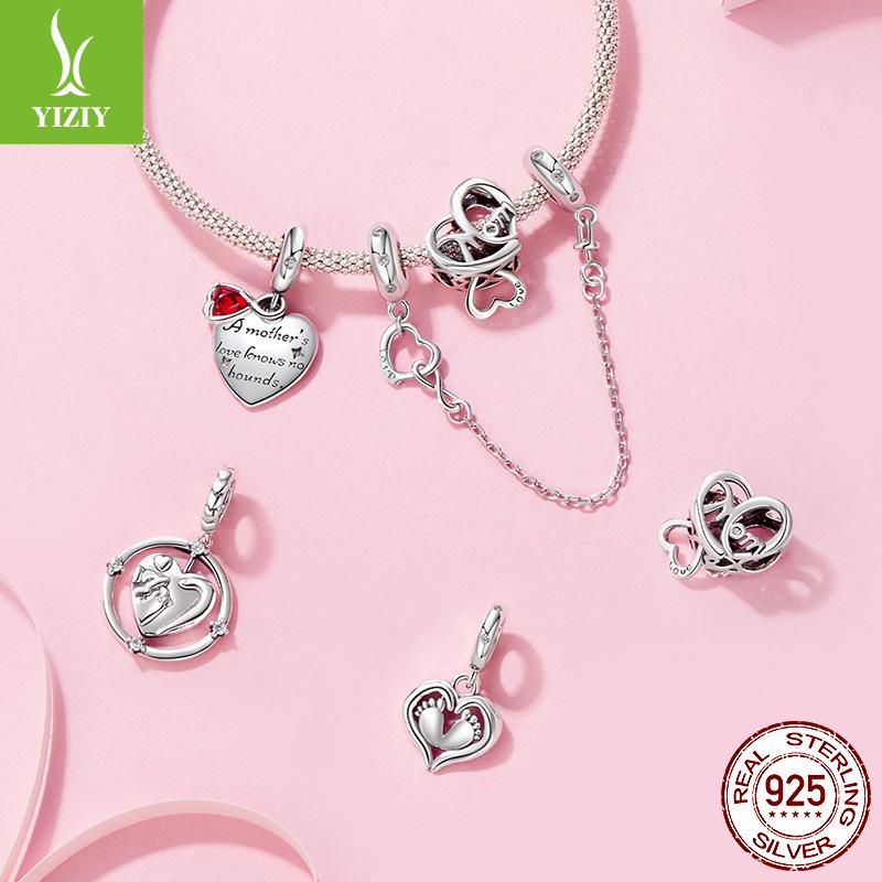 Mother'S Day Family Series S925 Silver Beaded Wind Diy Bracelet Accessories Loose Beads