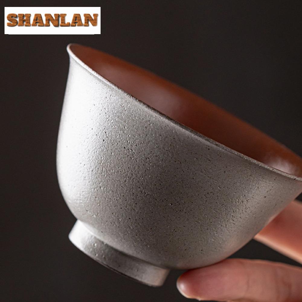 80ml Handmade Gray Coarse Pottery Gaiwan Retro Not Hot Respecting Tea Tureen Chinese Tea Maker Cover Bowl Cafe Accessories Craft