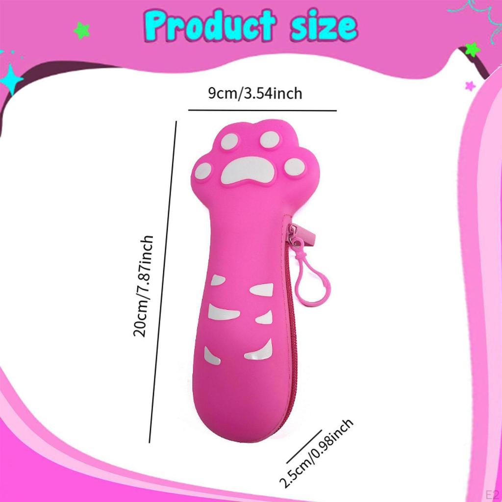 Silicone Pencil Case Cat Claw Design Multipurpose Waterproof Large Capacity Small Zipper Closure
