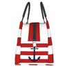 Nautical Navy Blue Anchor On Red Stripes Portable Lunch Box Leakproof Sailing Sailor Thermal Cooler Food Insulated Lunch Bag