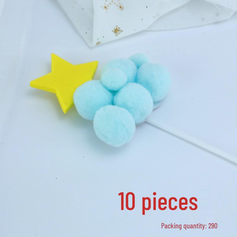 Pom-pom & Star Cake Toppers with 3D Clouds - Festive Birthday Table Decor