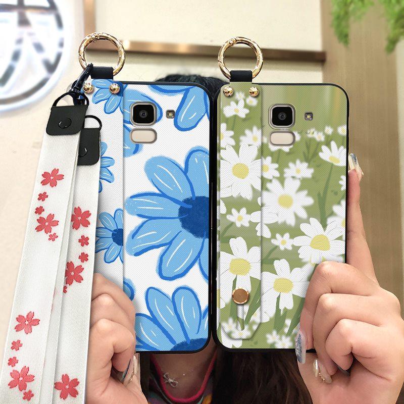 Oil Painting Anti-dust Phone Case For Samsung Galaxy J6 2018/SM-J600F Back Cover Wristband Fashion Design Kickstand Ring