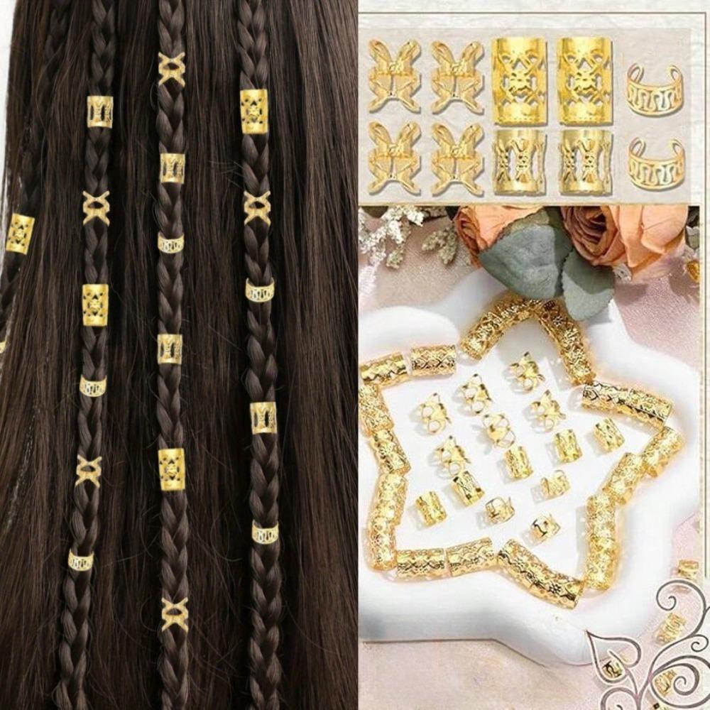 40/50 Pieces Clips Pendants Dreadlocks Beads Metal Hair Dcorations Hair Braid Rings  for Women Men