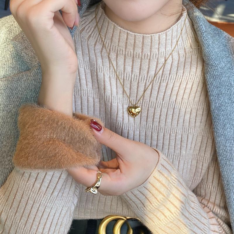 Women's Autumn Winter Fleece-Lined Thickened Half-High Neck Knit Long Sleeve Base Layer Sweater with Integrated Fleece Fabric