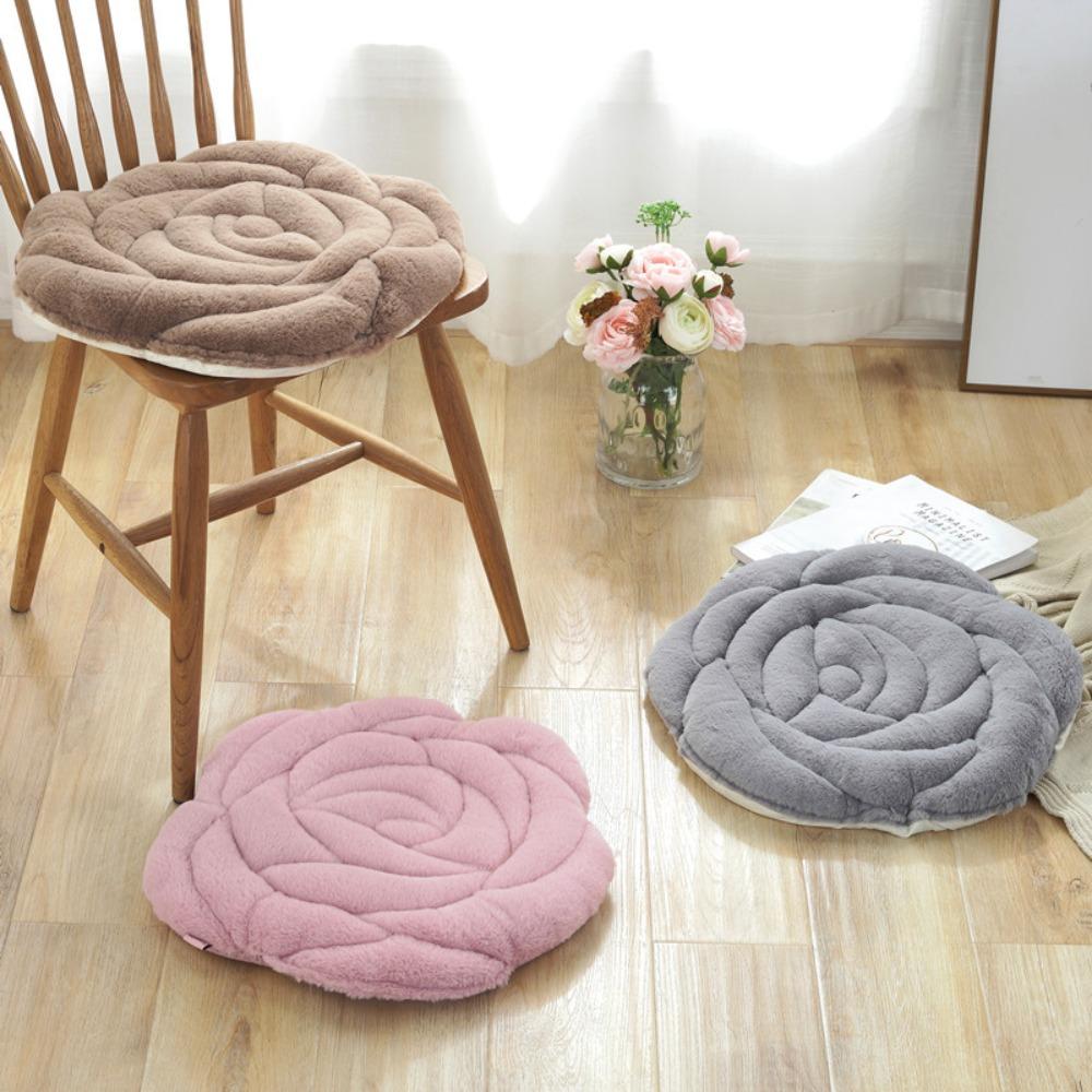 Winter Fluffy Rose Quilted Chair Cushion Thickened Office Home Dining Seat Pad Tatami Floor Mat