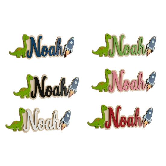 Cartello Personalizzato con Nome per Bambini Dinosauro Razzo Cartello in Legno per Porta per Ragazzi Nome Personalizzato Decorazione da Appendere per Cameretta Asilo Nido Camera da Letto Asilo Nido Sala Giochi