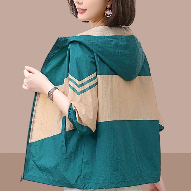 

Летняя свободная куртка большого размера с защитой от солнца, универсальная куртка-колорблок для женщин среднего возраста 3XL зелёный