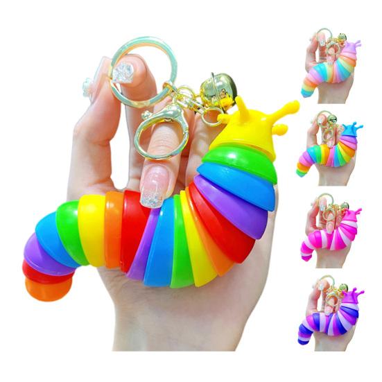 Keychain Pendant Stress Relief Squeeze Toy 3D Slug Fidget Spinner Anxiety Reduction Flexible Sensory Key Chain