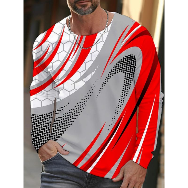 Daily Exercise Men's Training Top Street Style Men's Fashionable T-shirt 3D Printed Men's Warm Long-sleeved T-shirt For Autumn