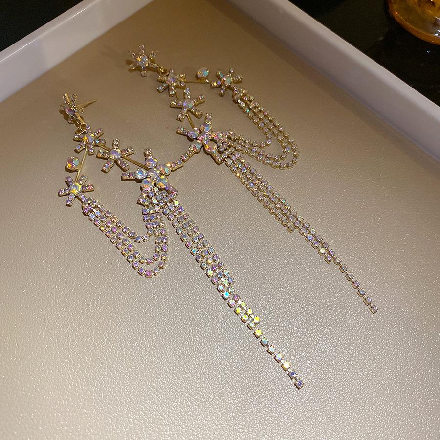 Crystal Flower Tassel Pendant Earrings Retro Exquisite Elegant Women Jewelry