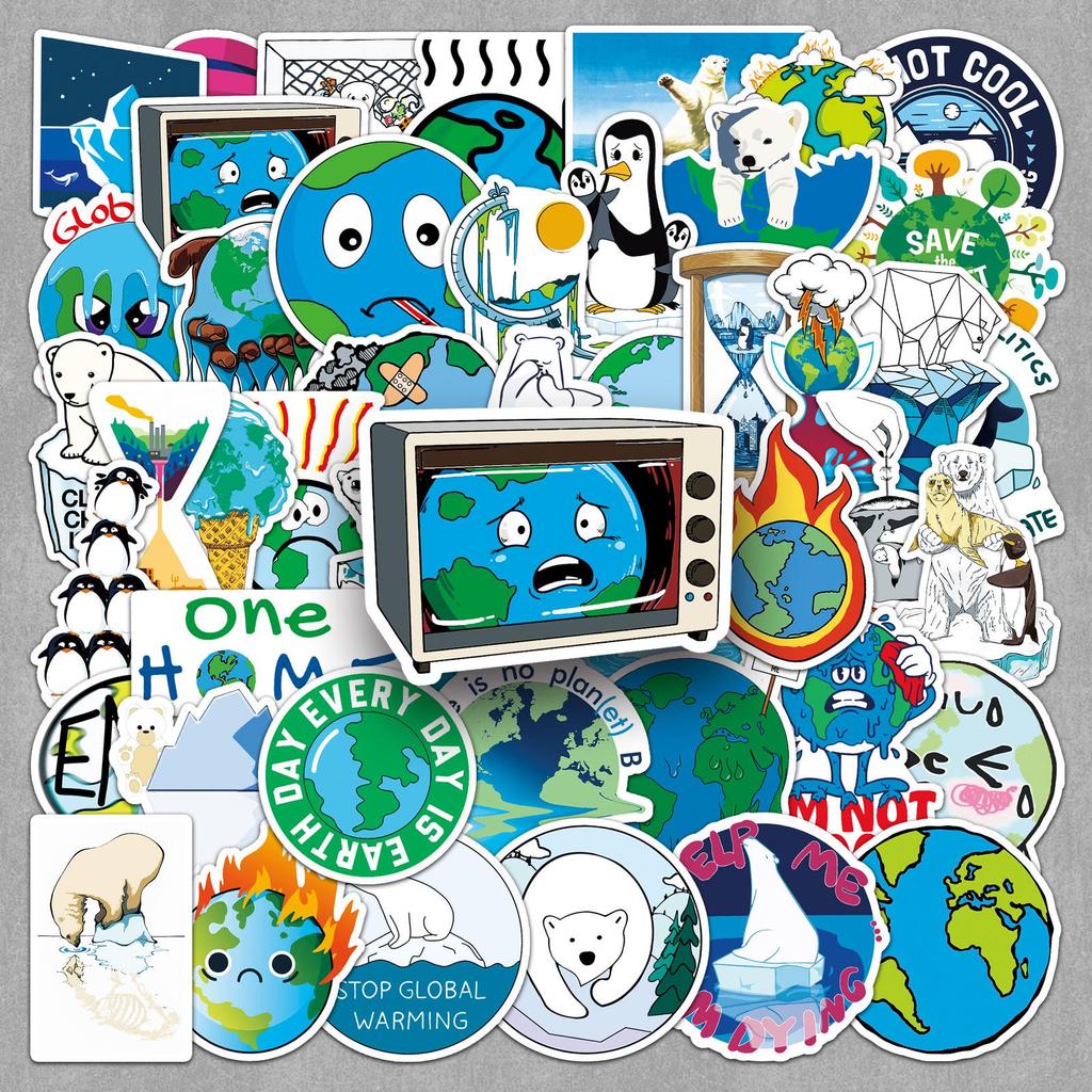 50 Sheets: Creative Earth Melting Stickers with Personalized Global Warming Slogans for Suitcases, Notebooks, and Journals