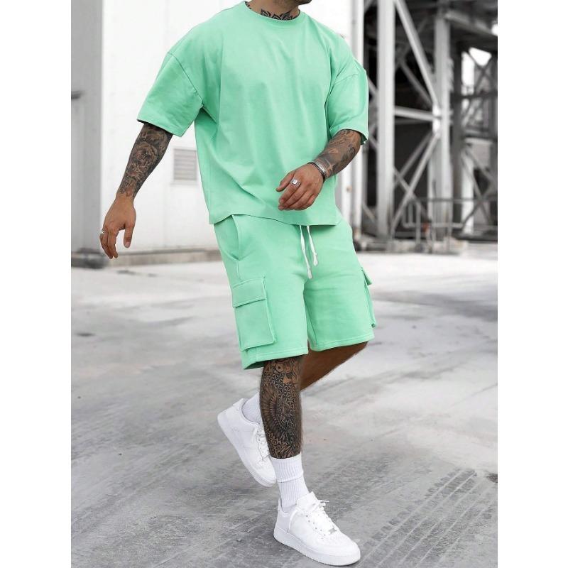 Men's Casual Summer Tracksuit with Short Sleeve Tee Utility Shorts