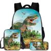 Klassischer Beliebter Cartoon Dinosaurier 3D Gedruckt 3tlg/Set Schüler Schultaschen Laptop Tagesrucksack Rucksack Schräge Umhängetasche Federmäppchen