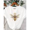 European Size Women'S Vintage-Inspired Queen Bee & Crown Print T-Shirt - White Beekeeping Design with Black Bee & Honeycomb Pattern