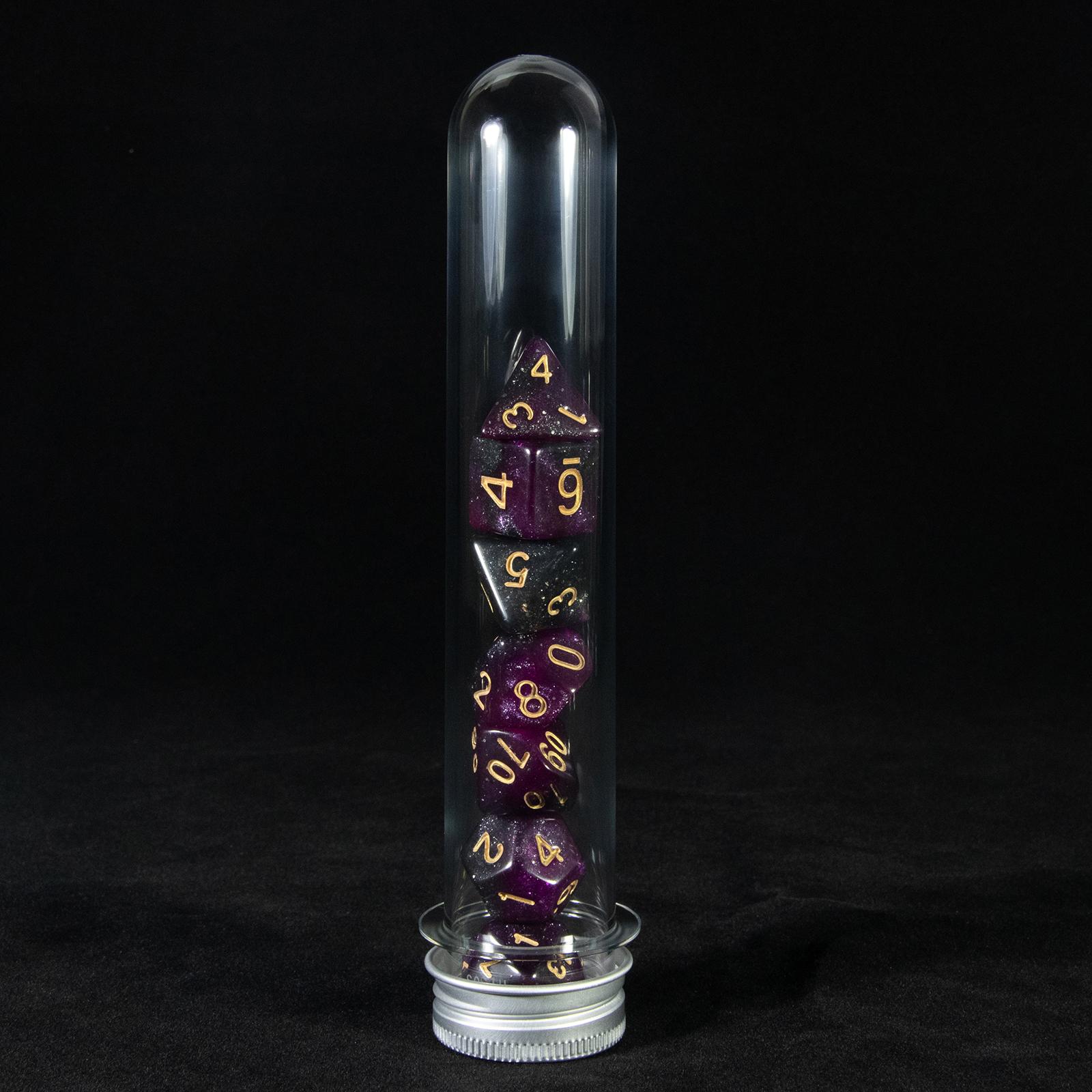 

Набор семигранных кубиков с блестками смешанных цветов для DND, полиэдральные кубики с тубусом для DNDGame, настольные ролевые игры, аксессуары purple black