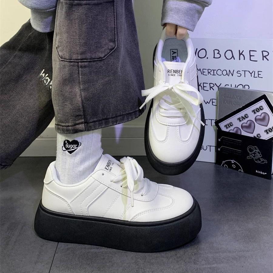 Spring Thick-soled Contrasting Color Women's Spring New Niche Versatile Hong Kong Style Heightening Board Shoes