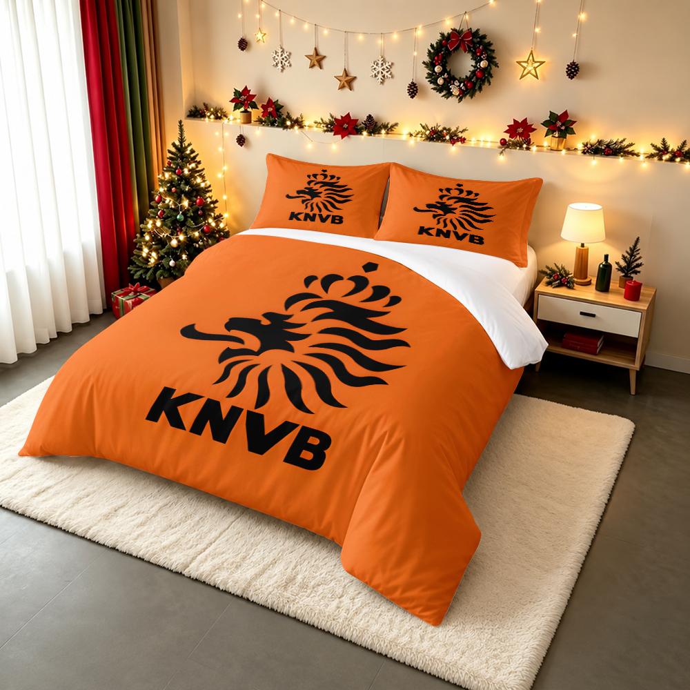 3 Piece Bedding Set KNVB Netherlands Lion Crown Orange Duvet Cover for Men Fan Gift