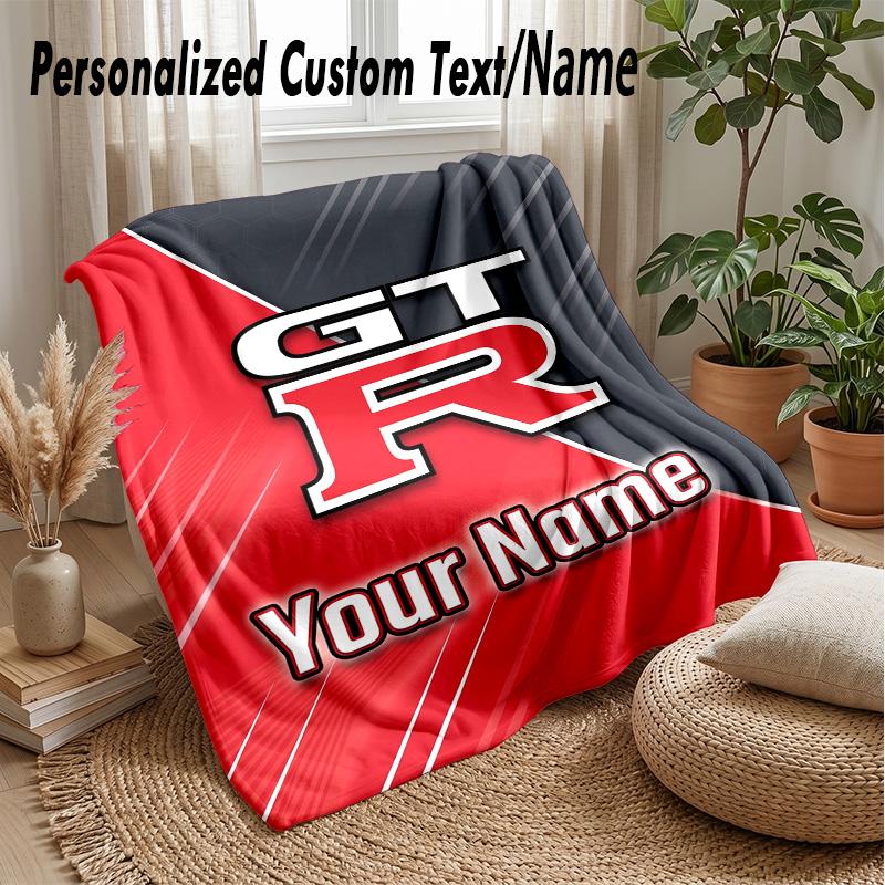 Nissan GT-R Custom Flannel Throw Blanket Print Your Name Text Soft Warm Blanket Holiday Present
