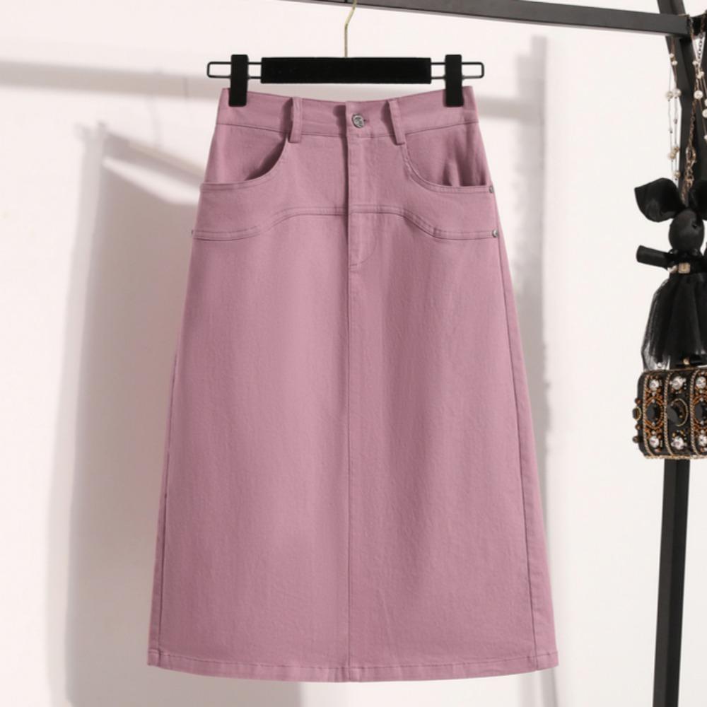 

DIMANAF 2025 Большие размеры Новые весенние эластичные хлопковые юбки женские А-силуэта модная свободная юбка с высокой талией винтажное макси XL розовый