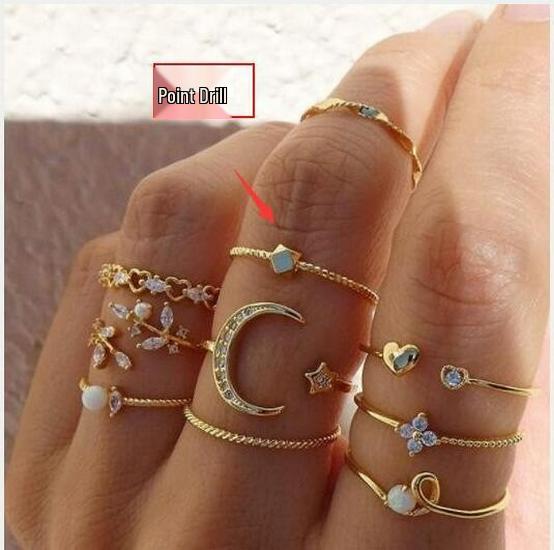 10-Piece Star and Moon, Heart, and Leaf Knuckle Ring Set - Creative Retro Women's Rings