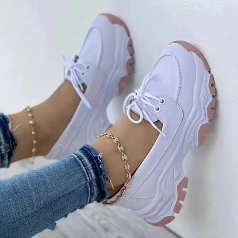 Fashion Hot Sale Women Casual Shoes Shallow Breathable Faux Suede Female Shoes Lace-up Vulcanized Women Platform Sandals Tenis Masculino