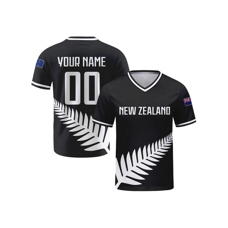 Custom New Zealand Football Jersey Personalized with Name Number V-neck Soccer National Team Shirt for Men Youth Women