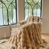 Autumn-Winter Double-Layer Faux Rabbit Fur Plush Nap Throw Blanket Shawl