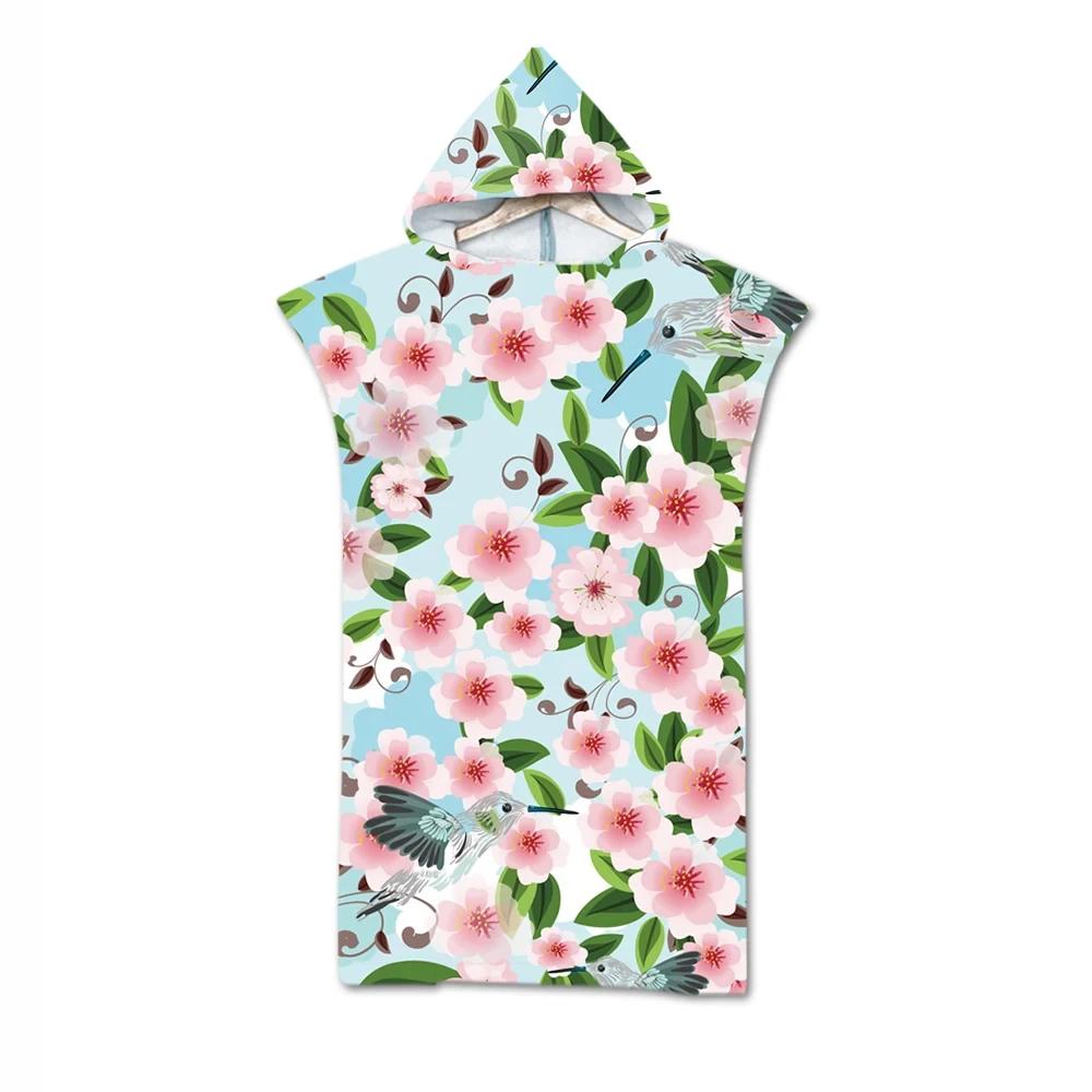 Botanical Floral Hooded Beach Towel Quick Dry Surf Poncho,Bath Towel,Sports Towels for Swimming, Beach, Surfing, Diving, Bathing