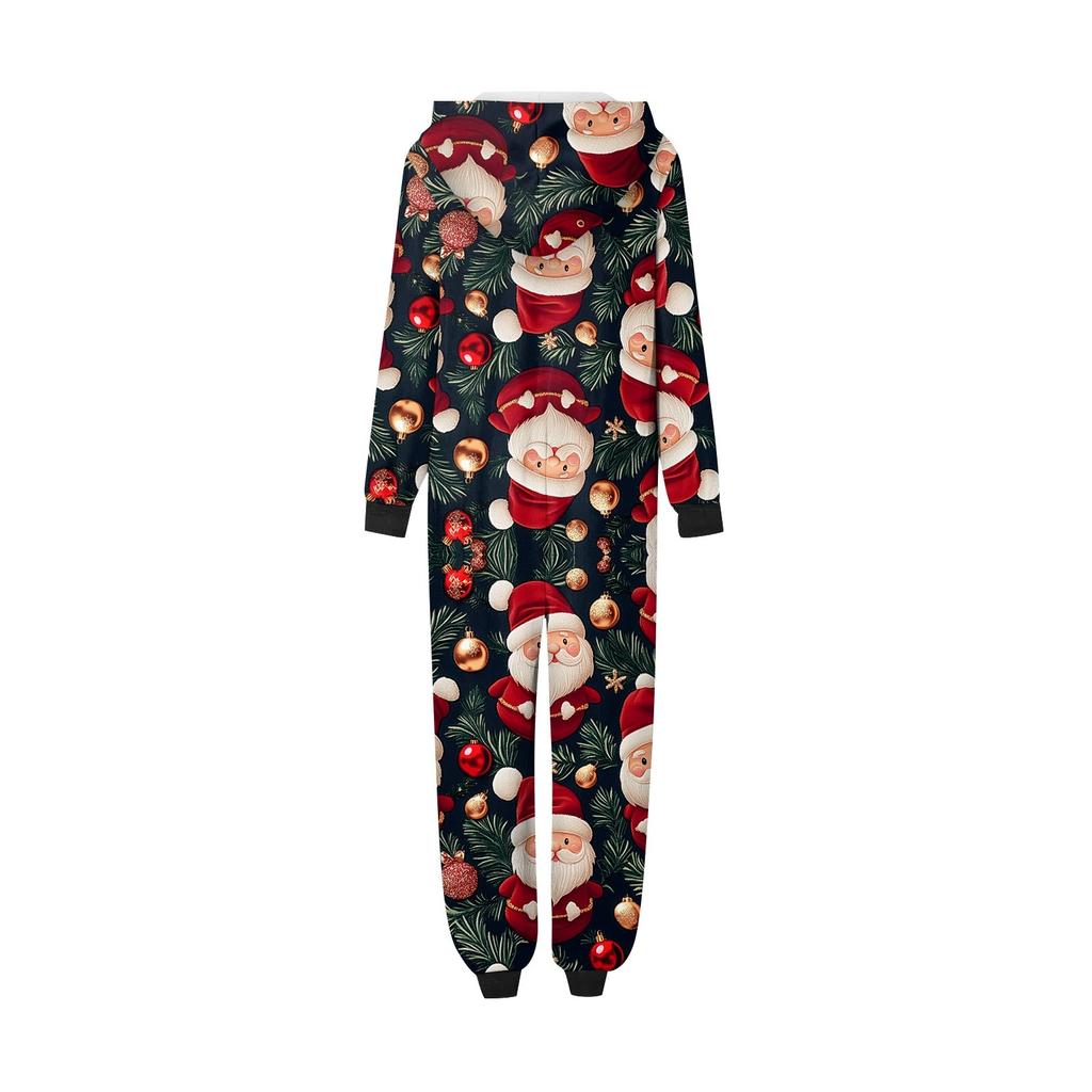 Christmas Print Parent-Child Outfit Hooded Zipper One-Piece Fashionable Home Suit Set