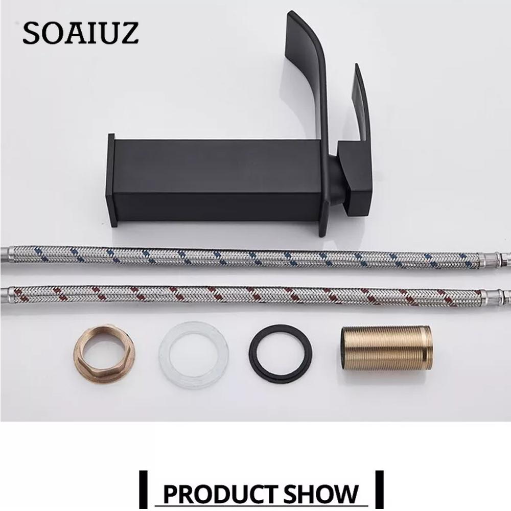Black Waterfall Bathroom Faucet Basin Vanity Vessel Sinks Mixer Tap Cold And Hot Water Tap Single Hole Bath Sink Faucets Crane