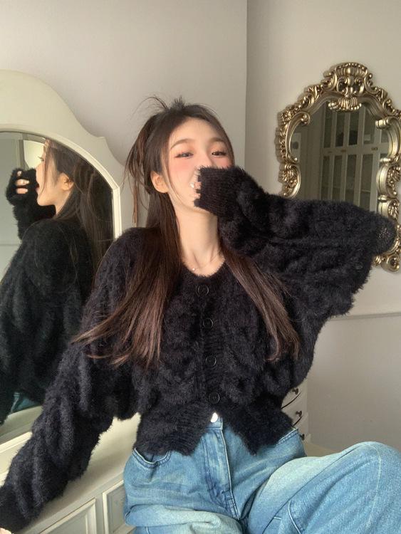 Korean Style Hollow Knit Cardigan - Autumn Winter Soft & Gentle Solid Color Sweater Coat for Women