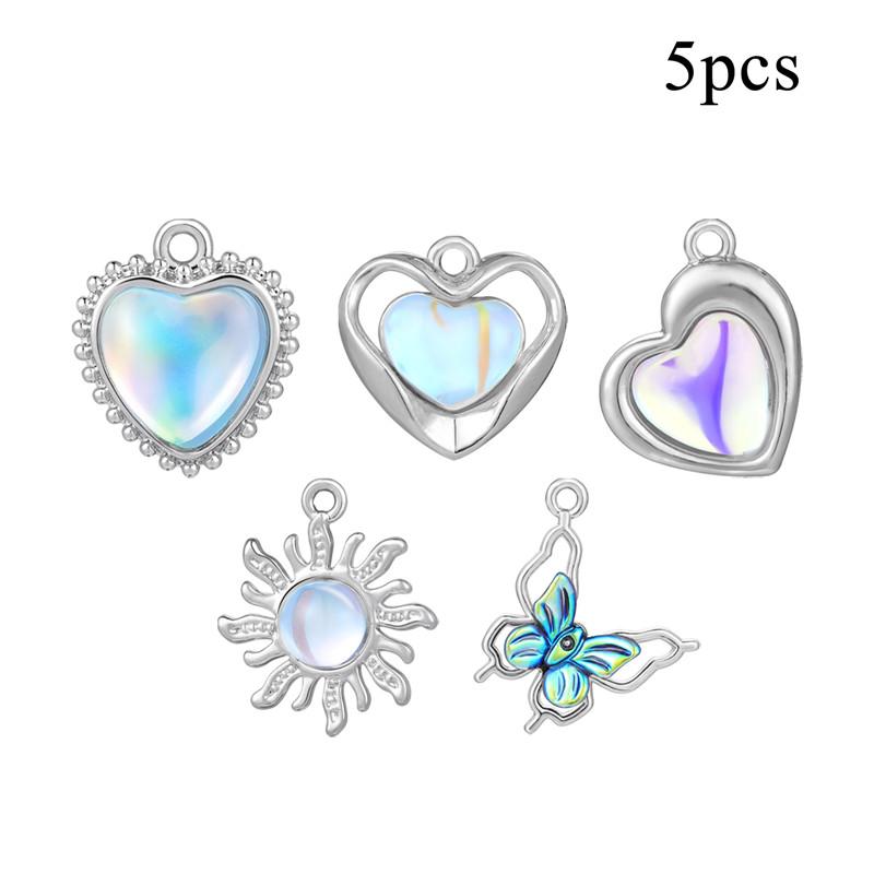 Colorful Crystal Heart Bow Knot Butterfly Sun Pendant Beads Stainless Steel Charms Earrings Necklace Woman Jewelry DIY Making