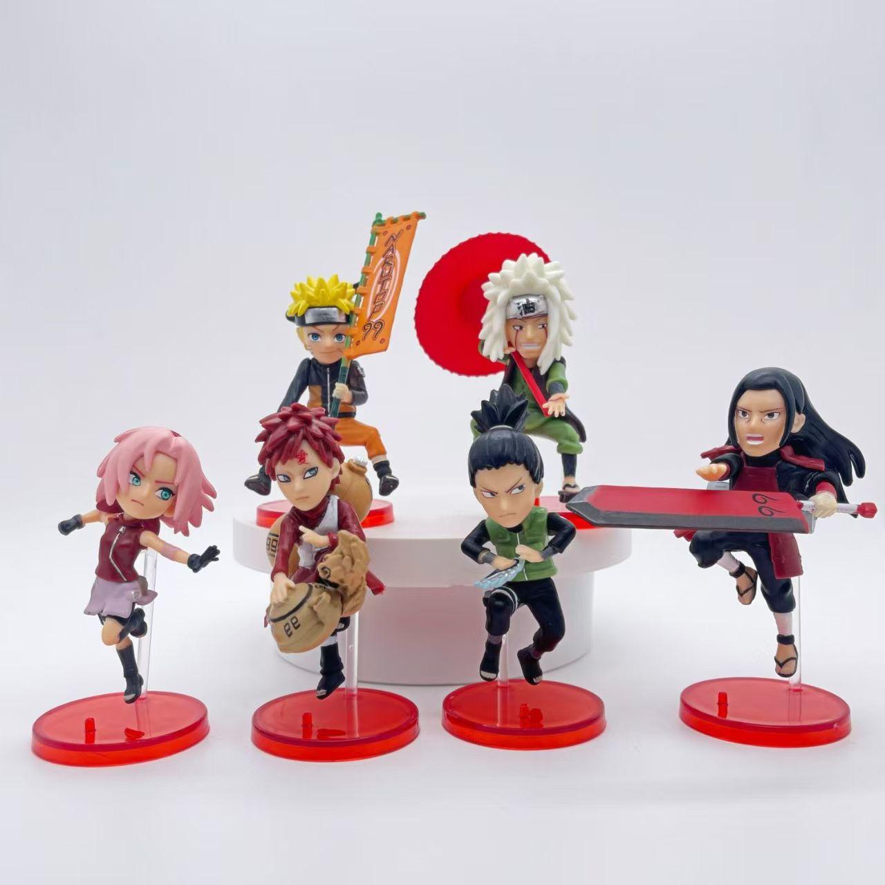

6Pcs Q Version Naruto Battle Version Sakura Gaara Action Figures Model PVC Anime Peripheral Decoration Collection Toys Gift