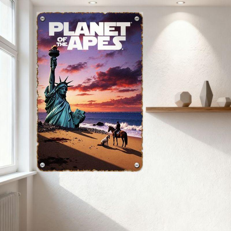 Planet of the Apes Vintage Distressed Tin Sign Statue of Liberty Ocean Scene Metal Plaque for Home Bar Man Cave Cafe Wall Decor