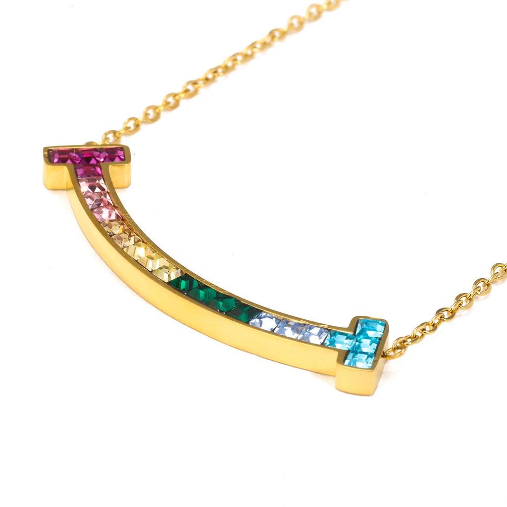 New Rainbow Zircon Clavicle Necklace for Girls - Colorful and Versatile Summer Style