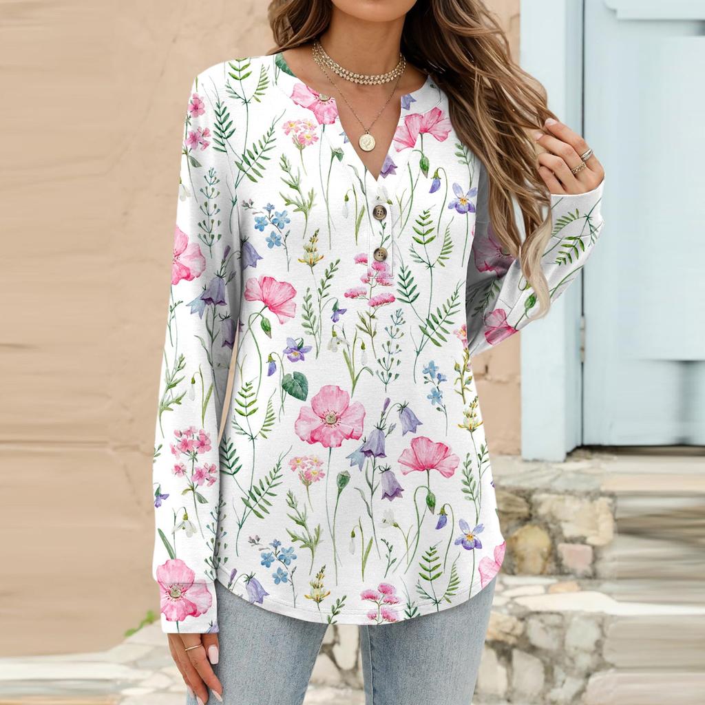 Women's Fashion Casual Printed Long Sleeve T-Shirt Pullover Top