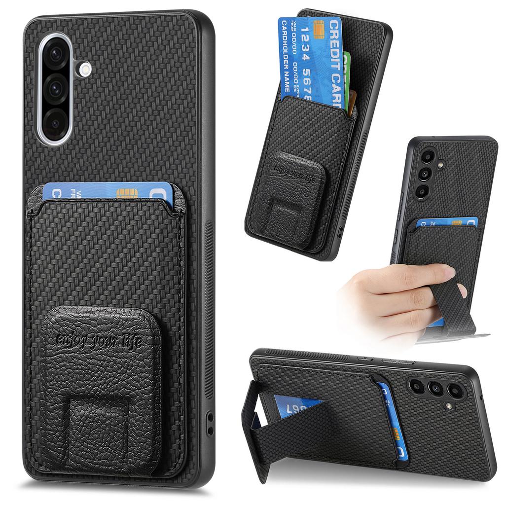 For Samsung Galaxy A36 5G Case Card Holder Carbon Fiber Texture Leather Coated TPU Phone Cover