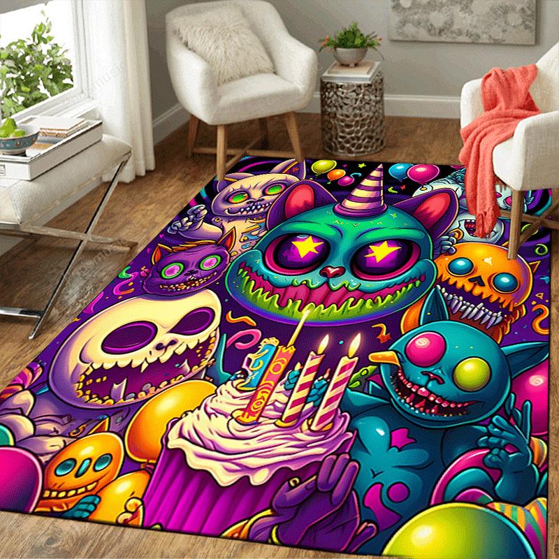 1pc Scary Cat Design Indoor Area Rug - Soft, Anti-Slip, and Durable Gaming Room Decor for Bedroom