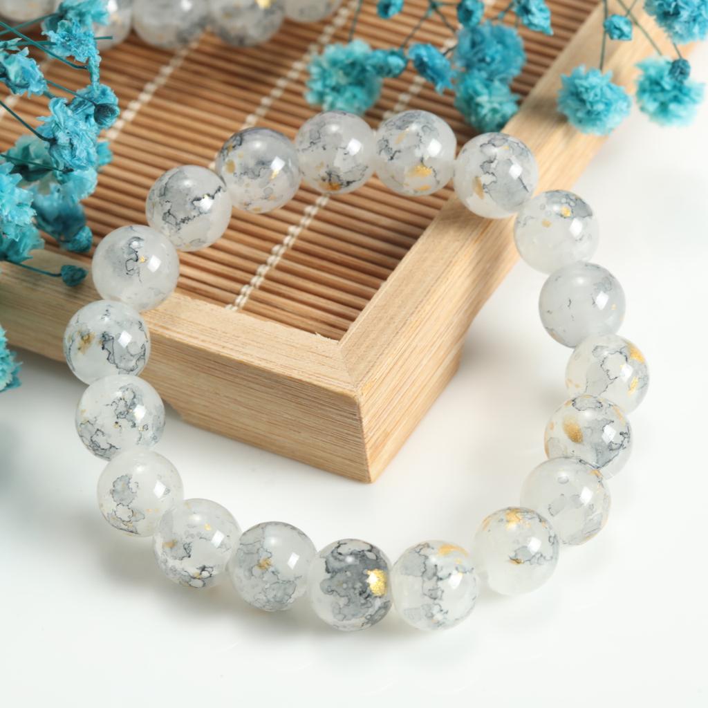 10mm Cracked Flower Glass Beaded Bracelets, Multi-Color Y2K Sweet Cool Style Bracelets for Women Fashion Jewelry Accessories